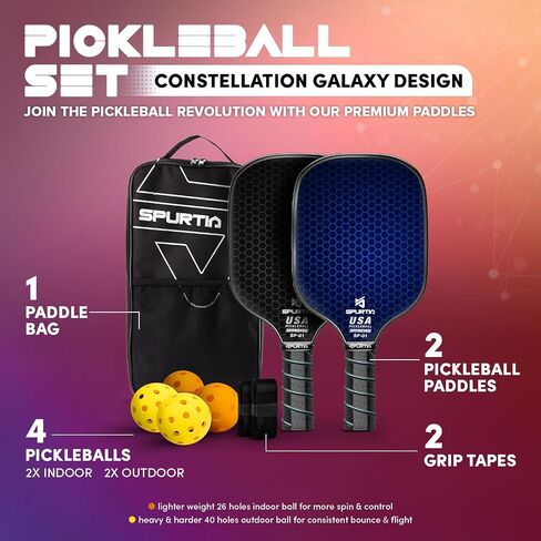 Pickleball Paddles Set of 2 USAPA Approved Fiberglass Surface Pickleball Set with 2 Pickleball Rackets, 4 Balls,Grip Tapes & Portable Carry Bag,Pickle Ball Paddle Set ​for Men Women & Beginners in Saudi Arabia