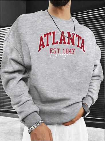 SOLY HUX Sweatshirts for Men Letter Print Drop Shoulder Long Sleeve Casual Pullover Tops in Saudi Arabia