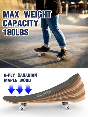 31"x8" Skateboard for Adults Teens Youths Kids Beginners, 8 Layer Canadian Maple Double Kick Deck Concave Fit for Skateboarding, Cruising, Carving, Tricks (with T Tool) in Saudi Arabia
