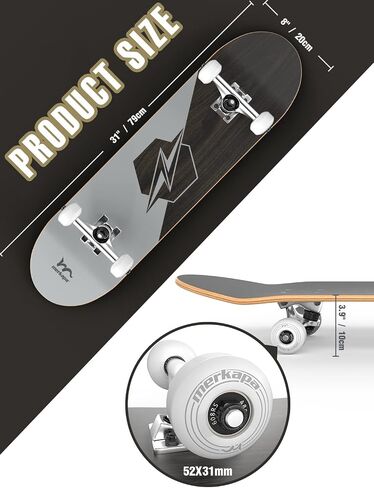 31"x8" Skateboard for Adults Teens Youths Kids Beginners, 8 Layer Canadian Maple Double Kick Deck Concave Fit for Skateboarding, Cruising, Carving, Tricks (with T Tool) in Saudi Arabia