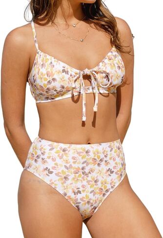 CUPSHE Women Bikini Set Lace Up Cutout Front High Waisted Bottom Adjustable Straps in Saudi Arabia