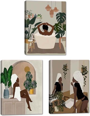 Black Woman Wall Art, Modern Black Girl Poster, African Woman Art, Bathroom Wall Decor, African American Art, Boho Wall Art, Black Woman Prints, Female Portrait Poster, Framed Canvas Art in Saudi Arabia