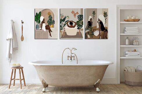 Black Woman Wall Art, Modern Black Girl Poster, African Woman Art, Bathroom Wall Decor, African American Art, Boho Wall Art, Black Woman Prints, Female Portrait Poster, Framed Canvas Art in Saudi Arabia