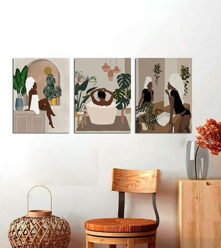 Black Woman Wall Art, Modern Black Girl Poster, African Woman Art, Bathroom Wall Decor, African American Art, Boho Wall Art, Black Woman Prints, Female Portrait Poster, Framed Canvas Art in Saudi Arabia