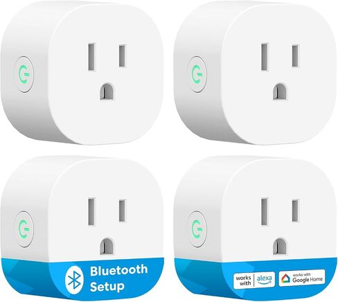 Meross Smart Plug Mini، مقبس مخرج بلوتوث واي فاي 15A متوافق مع Alexa، Google Assistant، التحكم عن بعد بالصوت والتطبيق، مؤقت، تحكم دون اتصال، ETL FCC معتمد 4 حزم، 2.4G فقط in Kuwait