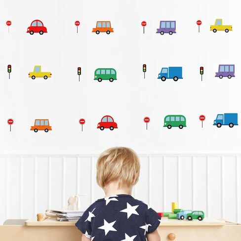 Creative Cars Wall Stickers Vinyl Removable Cars Wall Decals Peel and Stick Kids Wall Decor Colorful Vehicle Wall Stickers for Boys Bedroom Teen Kids Room Playroom Nursery Classroom Wall Decor in Saudi Arabia
