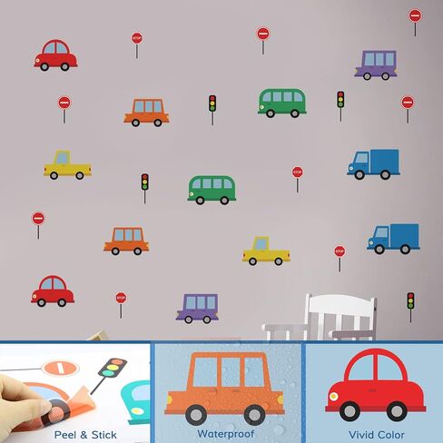 Creative Cars Wall Stickers Vinyl Removable Cars Wall Decals Peel and Stick Kids Wall Decor Colorful Vehicle Wall Stickers for Boys Bedroom Teen Kids Room Playroom Nursery Classroom Wall Decor in Saudi Arabia