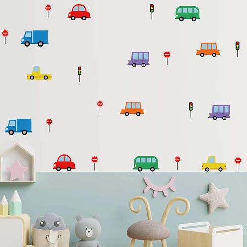 Creative Cars Wall Stickers Vinyl Removable Cars Wall Decals Peel and Stick Kids Wall Decor Colorful Vehicle Wall Stickers for Boys Bedroom Teen Kids Room Playroom Nursery Classroom Wall Decor in Saudi Arabia