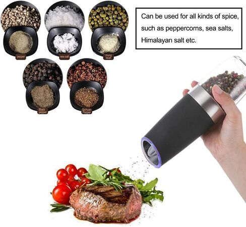 Gravity Electric Salt and Pepper Grinder Set, Automatic and Battery-Operated with Adjustable Coarseness, LED Light in Saudi Arabia
