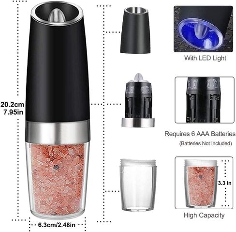 Gravity Electric Salt and Pepper Grinder Set, Automatic and Battery-Operated with Adjustable Coarseness, LED Light in Saudi Arabia