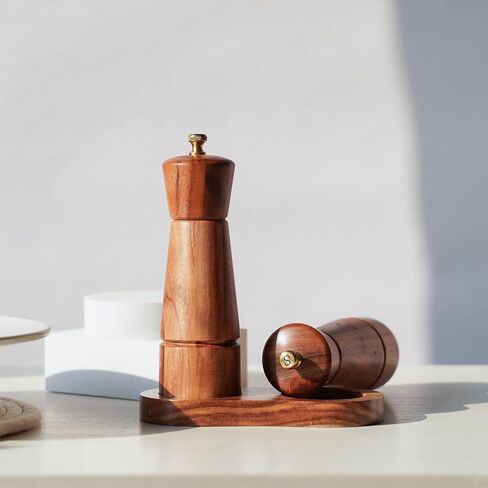 Pepper Grinder, Pepper Mill with Adjustable Stainless Steel, Acacia Wood, 16.5 cm Height, Bottom Dia: 5 cm, Upper Dia: 4.5 cm (Tray is NOT Included) in Saudi Arabia