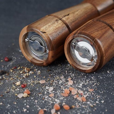 Pepper Grinder, Pepper Mill with Adjustable Stainless Steel, Acacia Wood, 16.5 cm Height, Bottom Dia: 5 cm, Upper Dia: 4.5 cm (Tray is NOT Included) in Saudi Arabia