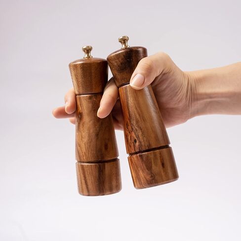 Pepper Grinder, Pepper Mill with Adjustable Stainless Steel, Acacia Wood, 16.5 cm Height, Bottom Dia: 5 cm, Upper Dia: 4.5 cm (Tray is NOT Included) in Saudi Arabia