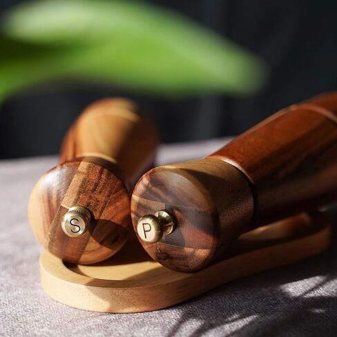 Pepper Grinder, Pepper Mill with Adjustable Stainless Steel, Acacia Wood, 16.5 cm Height, Bottom Dia: 5 cm, Upper Dia: 4.5 cm (Tray is NOT Included) in Saudi Arabia
