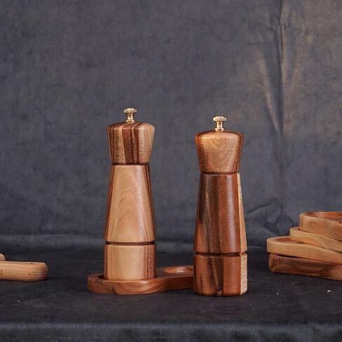 Pepper Grinder, Pepper Mill with Adjustable Stainless Steel, Acacia Wood, 16.5 cm Height, Bottom Dia: 5 cm, Upper Dia: 4.5 cm (Tray is NOT Included) in Saudi Arabia