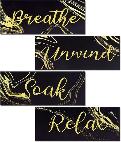 4 Pcs Bathroom Wall Signs Wall Art Rustic Farmhouse Decoration Relax Soak Unwind Breathe, Wood Hanging Signs for Living Room Home Spa Bathroom, 10 x 4 Inch in Saudi Arabia
