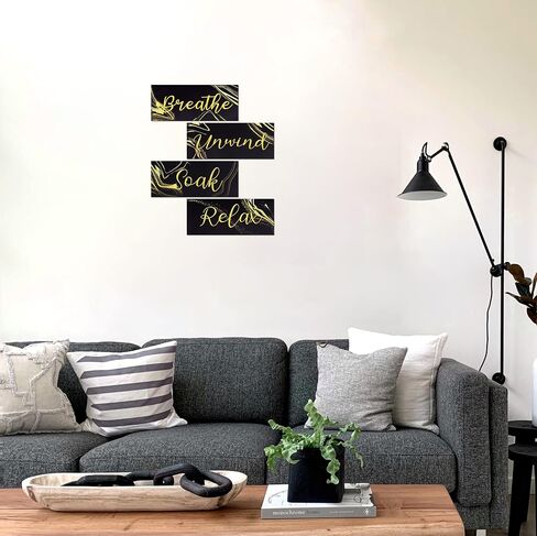 4 Pcs Bathroom Wall Signs Wall Art Rustic Farmhouse Decoration Relax Soak Unwind Breathe, Wood Hanging Signs for Living Room Home Spa Bathroom, 10 x 4 Inch in Saudi Arabia