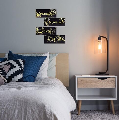 4 Pcs Bathroom Wall Signs Wall Art Rustic Farmhouse Decoration Relax Soak Unwind Breathe, Wood Hanging Signs for Living Room Home Spa Bathroom, 10 x 4 Inch in Saudi Arabia