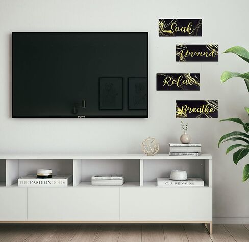 4 Pcs Bathroom Wall Signs Wall Art Rustic Farmhouse Decoration Relax Soak Unwind Breathe, Wood Hanging Signs for Living Room Home Spa Bathroom, 10 x 4 Inch in Saudi Arabia