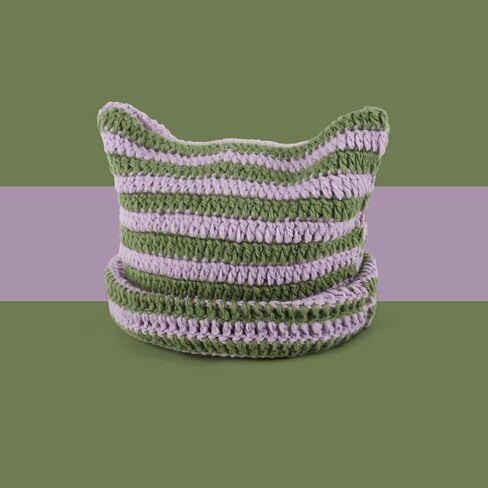 Handmade Gothic Knitted Little Devil Hat Cat Ear Striped Crocheted Beanie Hat Y2k Funny Hat for Women in Saudi Arabia