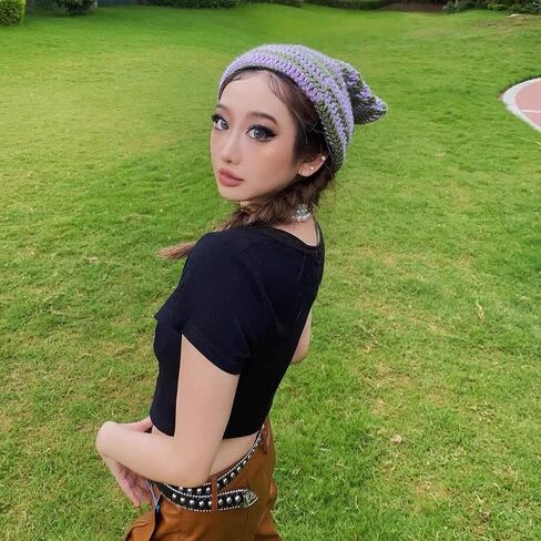 Handmade Gothic Knitted Little Devil Hat Cat Ear Striped Crocheted Beanie Hat Y2k Funny Hat for Women in Saudi Arabia
