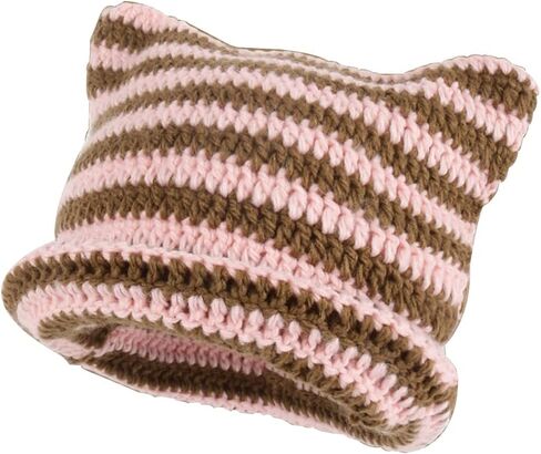 Handmade Gothic Knitted Little Devil Hat Cat Ear Striped Crocheted Beanie Hat Y2k Funny Hat for Women in Saudi Arabia