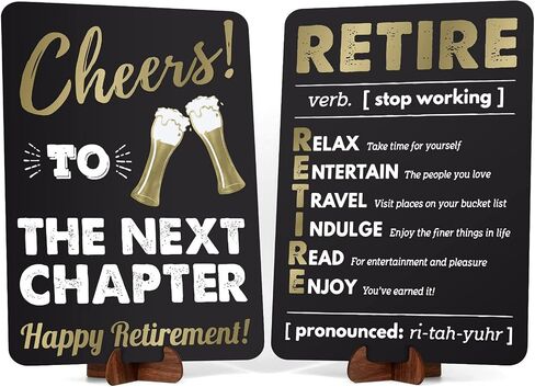 Retirement Decorations Sign for Women Men, Acrylic Retirement Poster Gifts with Stand, Table Happy Retirement Party Decorations Supplies, Black Gold, 2-Pack in Saudi Arabia