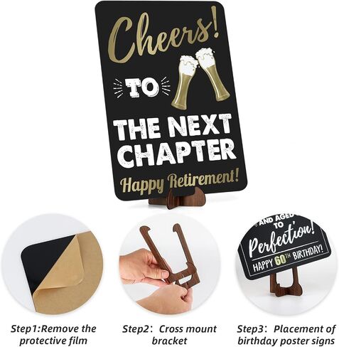 Retirement Decorations Sign for Women Men, Acrylic Retirement Poster Gifts with Stand, Table Happy Retirement Party Decorations Supplies, Black Gold, 2-Pack in Saudi Arabia
