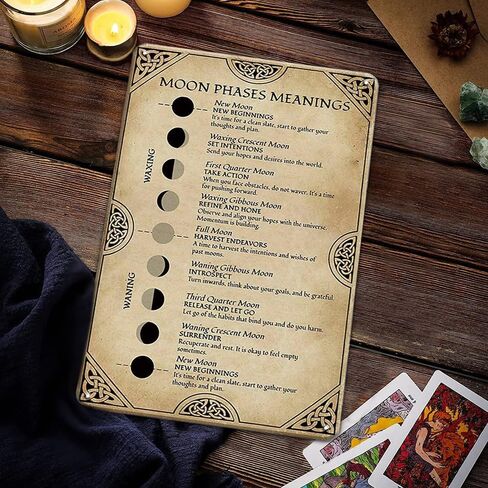 Moon Phase Wall Decor Witch Decor Retro Tin Sign, Moon Phases Meanings Witchy Wall Decor Witchcraft Supplies, New Year Witchy Gift for Families, Friend in Saudi Arabia