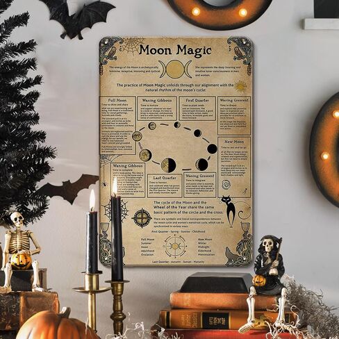 Moon Phase Wall Decor Witch Decor Retro Tin Sign, Moon Phases Meanings Witchy Wall Decor Witchcraft Supplies, New Year Witchy Gift for Families, Friend in Saudi Arabia