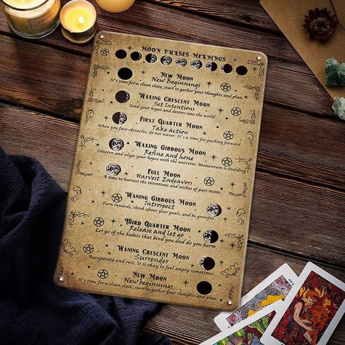 Moon Phase Wall Decor Witch Decor Retro Tin Sign, Moon Phases Meanings Witchy Wall Decor Witchcraft Supplies, New Year Witchy Gift for Families, Friend in Saudi Arabia