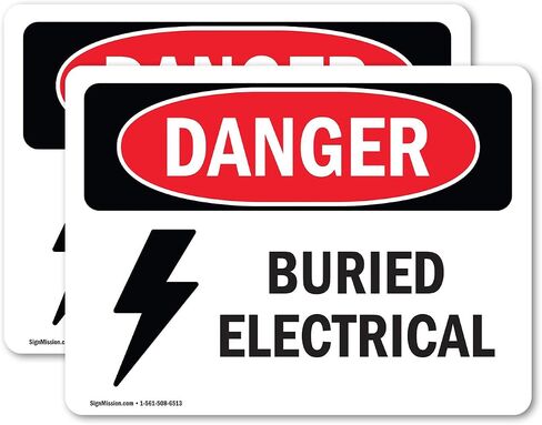 (2 Pack) Buried Electrical OSHA Danger Sign 10 Inch X 7 Inch Indoor/Outdoor Rust-Free Aluminum Metal Signs for Workplace, Workshop, and Construction Site, Made in the USA in Saudi Arabia