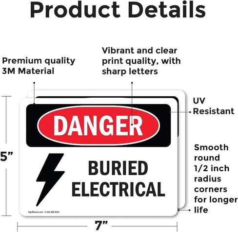 (2 Pack) Buried Electrical OSHA Danger Sign 10 Inch X 7 Inch Indoor/Outdoor Rust-Free Aluminum Metal Signs for Workplace, Workshop, and Construction Site, Made in the USA in Saudi Arabia