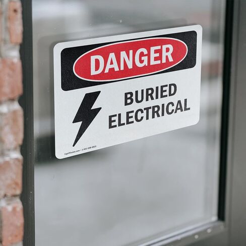 (2 Pack) Buried Electrical OSHA Danger Sign 10 Inch X 7 Inch Indoor/Outdoor Rust-Free Aluminum Metal Signs for Workplace, Workshop, and Construction Site, Made in the USA in Saudi Arabia