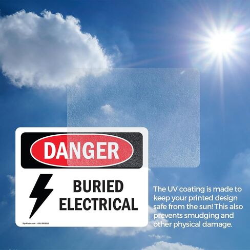 (2 Pack) Buried Electrical OSHA Danger Sign 10 Inch X 7 Inch Indoor/Outdoor Rust-Free Aluminum Metal Signs for Workplace, Workshop, and Construction Site, Made in the USA in Saudi Arabia