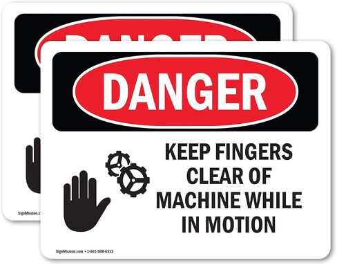 (2 Pack) Keep Fingers Clear Of Machine Motion OSHA Danger Sign 5 Inch X 3.5 Inch Vinyl Label Decal Sticker Weather Resistant, UV Protected for Workplace, Business, and Construction Site, Made in the USA in Kuwait
