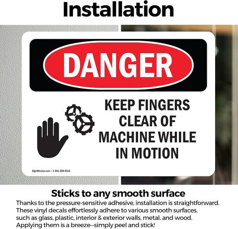 (2 Pack) Keep Fingers Clear Of Machine Motion OSHA Danger Sign 5 Inch X 3.5 Inch Vinyl Label Decal Sticker Weather Resistant, UV Protected for Workplace, Business, and Construction Site, Made in the USA in Kuwait