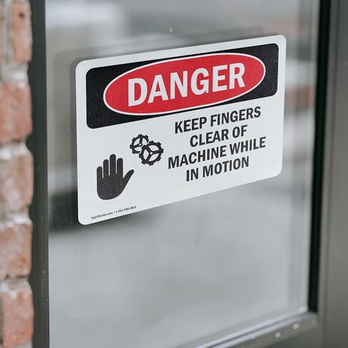(2 Pack) Keep Fingers Clear Of Machine Motion OSHA Danger Sign 5 Inch X 3.5 Inch Vinyl Label Decal Sticker Weather Resistant, UV Protected for Workplace, Business, and Construction Site, Made in the USA in Kuwait