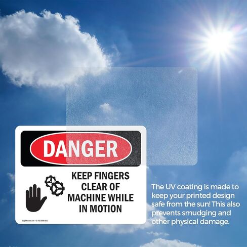 (2 Pack) Keep Fingers Clear Of Machine Motion OSHA Danger Sign 5 Inch X 3.5 Inch Vinyl Label Decal Sticker Weather Resistant, UV Protected for Workplace, Business, and Construction Site, Made in the USA in Kuwait