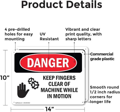 (2 Pack) Keep Fingers Clear Of Machine Motion OSHA Danger Sign 5 Inch X 3.5 Inch Vinyl Label Decal Sticker Weather Resistant, UV Protected for Workplace, Business, and Construction Site, Made in the USA in Kuwait