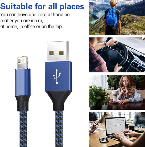 شاحن iPhone [معتمد من Apple MFi] 5 حزم (3/3/6/6/10 قدم) كابل لايتنينج طويل شحن سريع كابل USB مضفر من النايلون سلك شاحن iPhone متوافق مع iPhone 14 13 12 11 Pro Max XR XS X 8 7 Plus SE in Kuwait