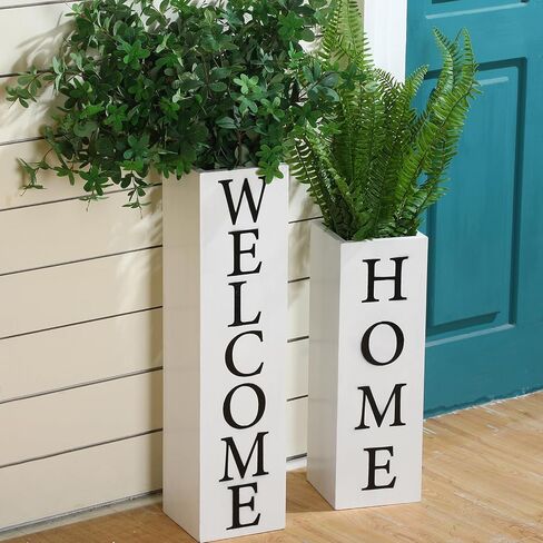 قطعتان من لافتة الترحيب الخشبية، مزهريات ترحيب كبيرة، مزهرية على شكل صندوق ريفي لهدايا الانتقال إلى منزل جديد، ديكور داخلي للباب الأمامي للمزرعة in Kuwait