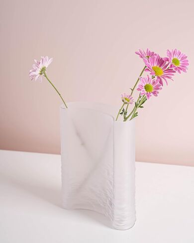 Crescent Shaped Glass Vase Ripple Texture Thickened Flower Vase Modern Vase Center Decoration(L,Apricot) in Saudi Arabia