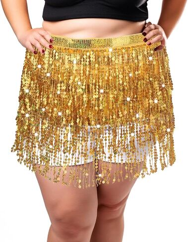 Women Dance Skirts Sequins Sarong Tie Wrap Sparkly Skirt Rave Outfits Extra Waist Width Full Cover Hip in Saudi Arabia