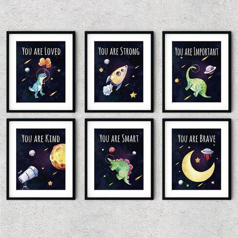 FALJIOK Inspirational Quotes Wall Decor for Home Bedroom Nursery, Outer Space Wall Art, You Are Smart You Are Kind Poster, Colorful Wall Decor Gifts for Kids Girl Boys, 8 X10" Unframed 6Pcs (Outer Space) in Saudi Arabia