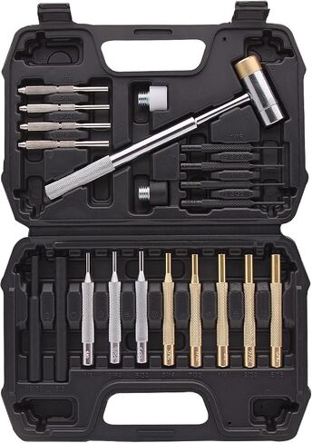Roll Pin Punch Set,15pcs Roll Pin Punch Set and Hammer with Brass, Steel, Plastic Punches and brass/Polymer heads hammers In Storage Case for Gunsmithing in Saudi Arabia