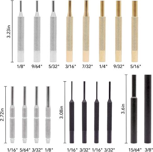 Roll Pin Punch Set,15pcs Roll Pin Punch Set and Hammer with Brass, Steel, Plastic Punches and brass/Polymer heads hammers In Storage Case for Gunsmithing in Saudi Arabia