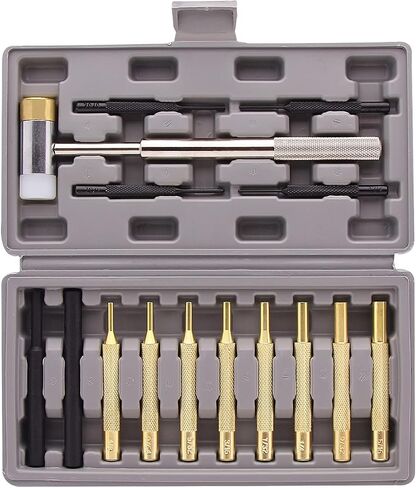 Roll Pin Punch Set,15pcs Roll Pin Punch Set and Hammer with Brass, Steel, Plastic Punches and brass/Polymer heads hammers In Storage Case for Gunsmithing in Saudi Arabia