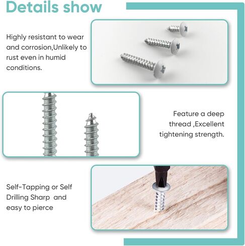 120Pcs #8 White Pan Head Wood Screws #8,Sheet Metal Screw Thread Truss Head Fast Zinc Plated Self-Tapping Screws,Home Screw Kit Wood Work for Wall Plates Cabinet,1/2 Inch, 1 Inch, 1-1/2 Inch in Saudi Arabia