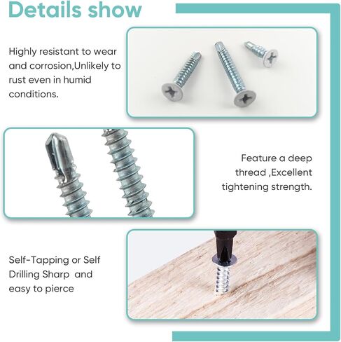 120Pcs #8 White Pan Head Wood Screws #8,Sheet Metal Screw Thread Truss Head Fast Zinc Plated Self-Tapping Screws,Home Screw Kit Wood Work for Wall Plates Cabinet,1/2 Inch, 1 Inch, 1-1/2 Inch in Saudi Arabia